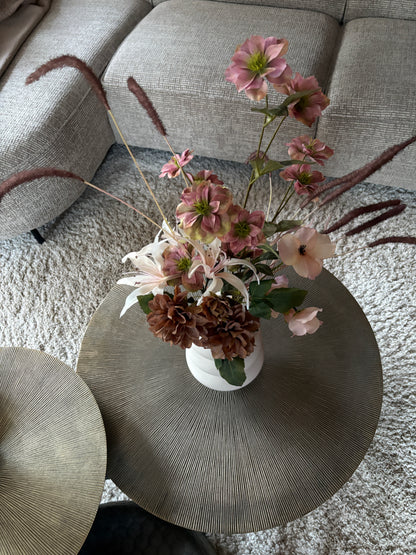 Zijden boeket Keet met zes kunstbloemen in taupe-, roze- en wittinten, elegant en romantisch bloemstuk voor elk interieur.
