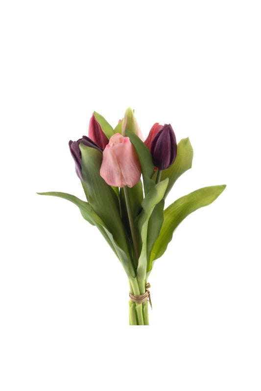 Real touch Hollandse Vermeer tulpen mix van paarse en roze kleur, bos 7 stuks.